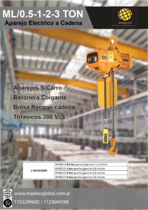 Aparejo electrico a cadena 0.5-1-2-3 Ton